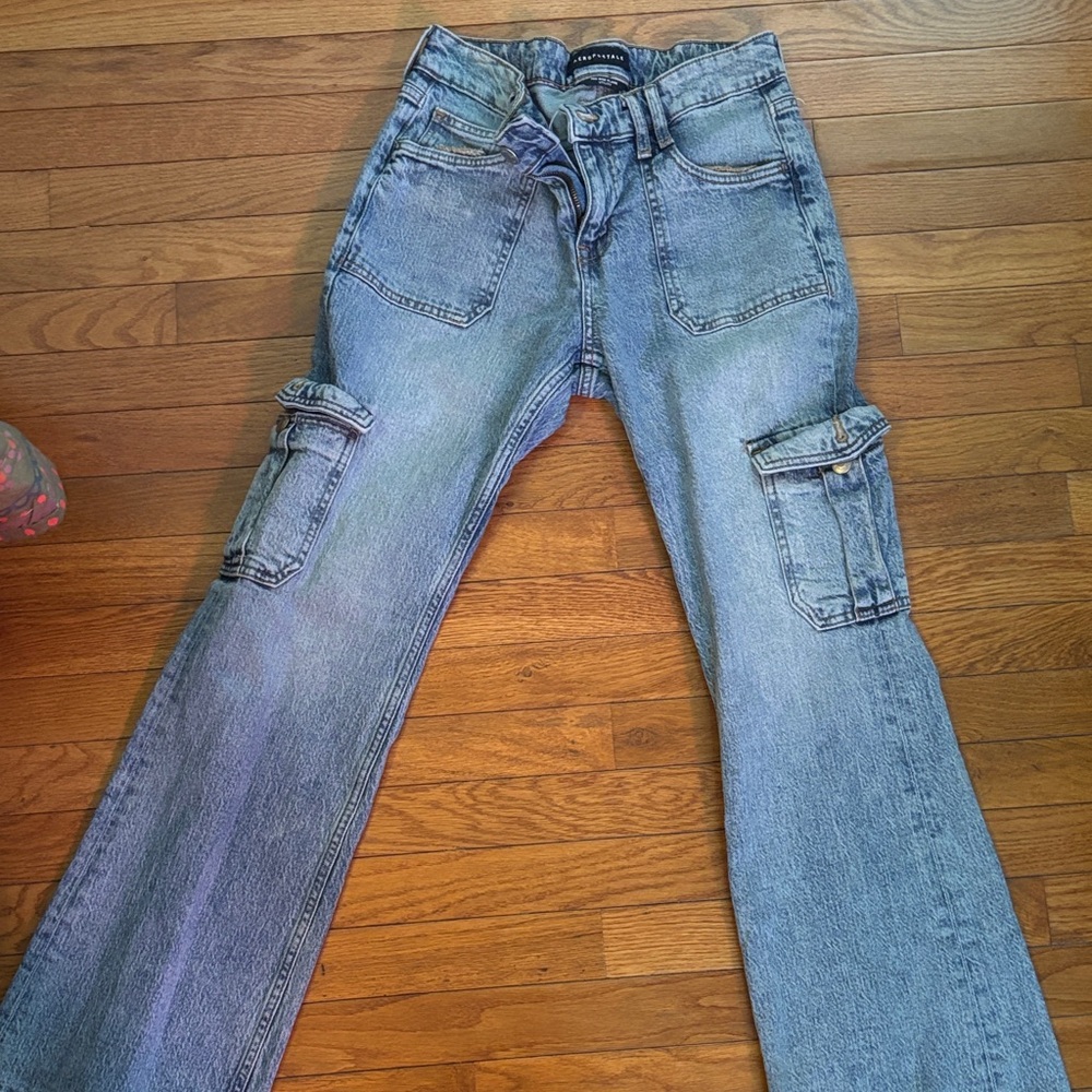 Aeropostale Mid Rise Flare Utility Jeans